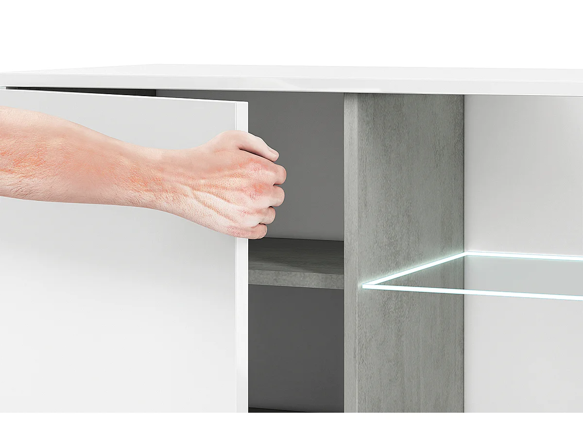 TV-Schränk Loft-Stil - weiß glänzend - HOSTA