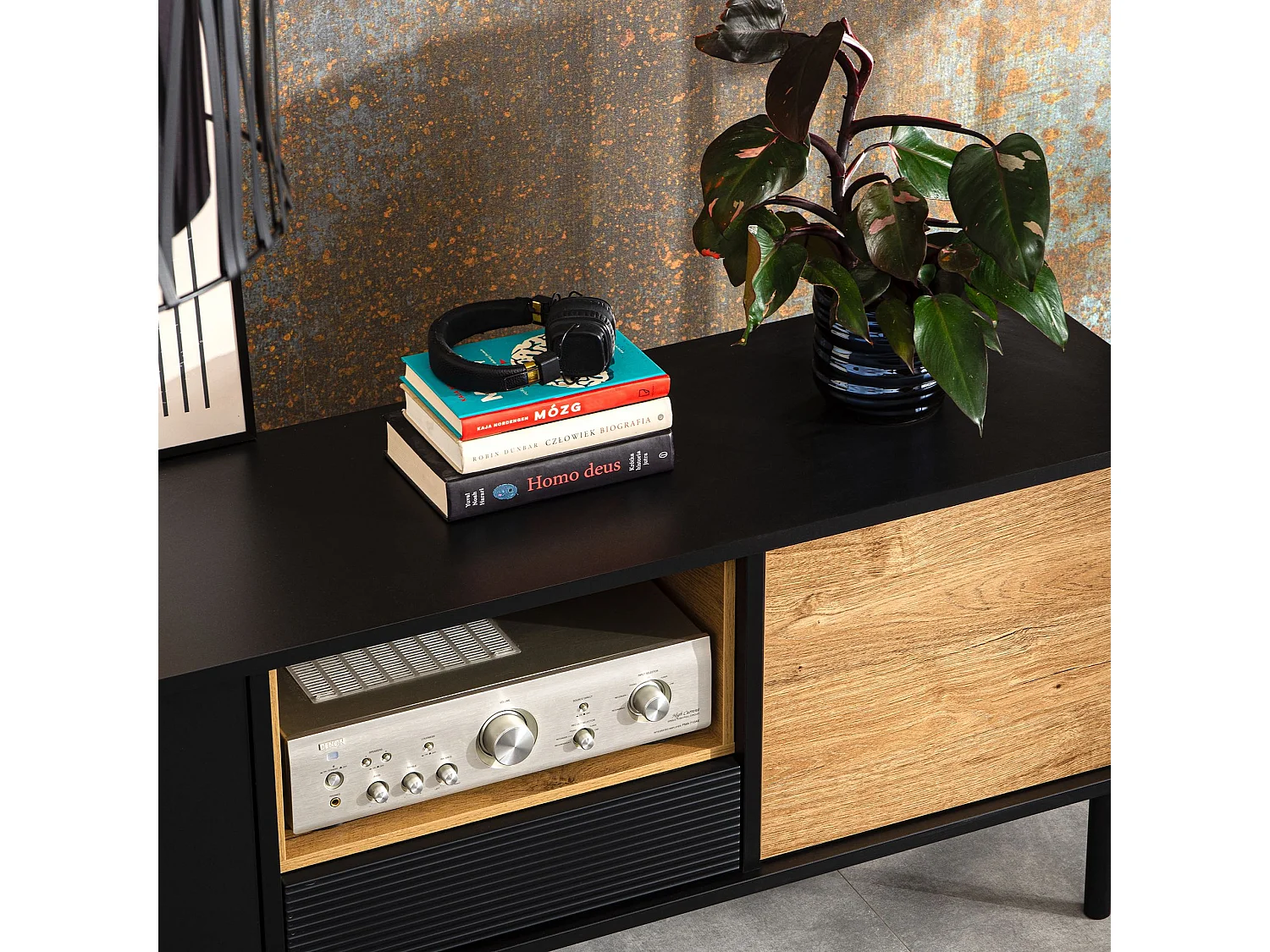 TV-Schränk Loft-Stil - schwarz - LOFTY