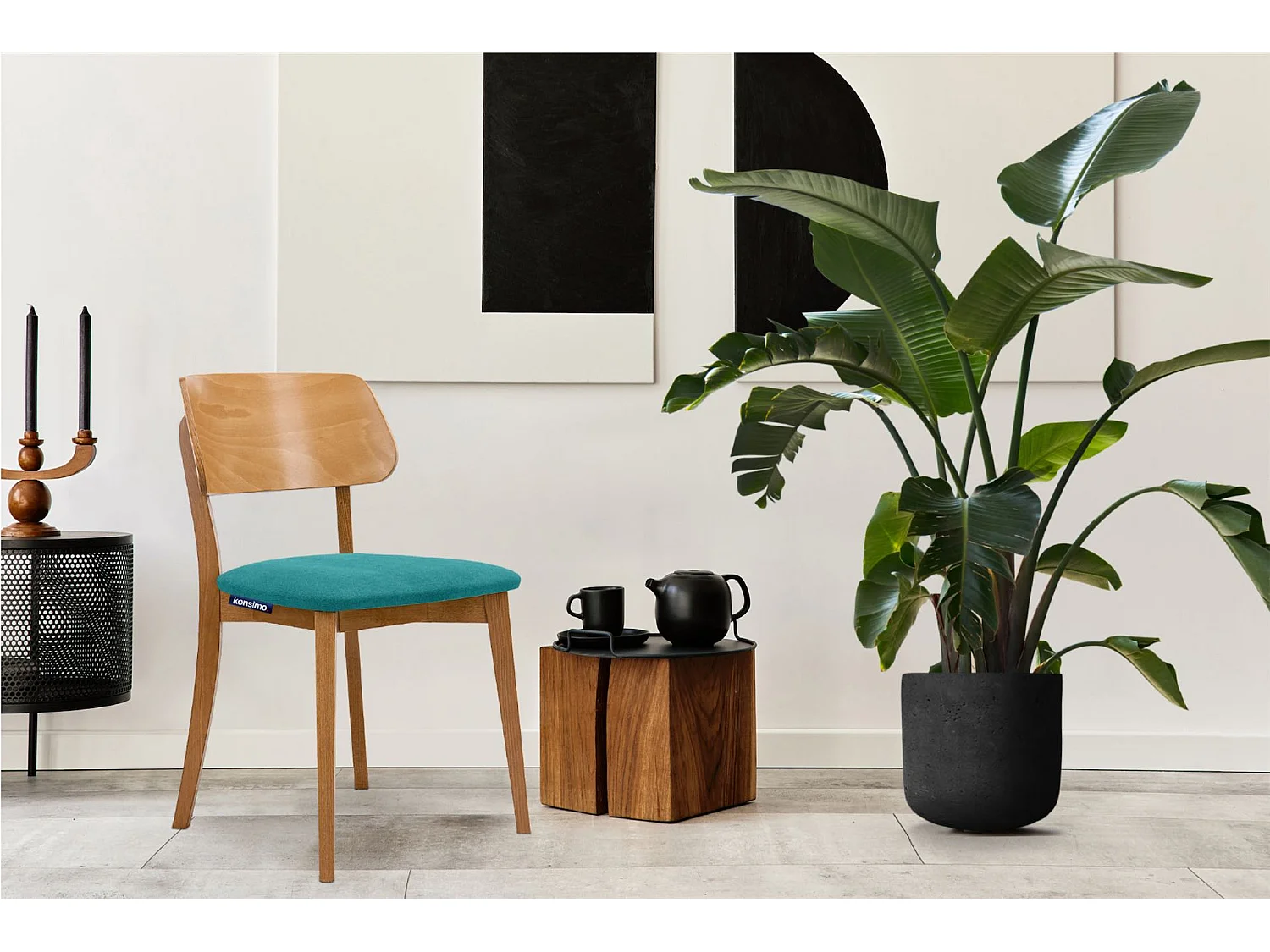 2er Set Esszimmerstühle - Velours-Sitz - Gestell aus Massivholz - blau - VINIS