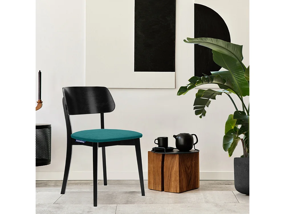 2er Set Esszimmerstühle - Gestell aus Massivholz - Veloursitz - blau - VINIS