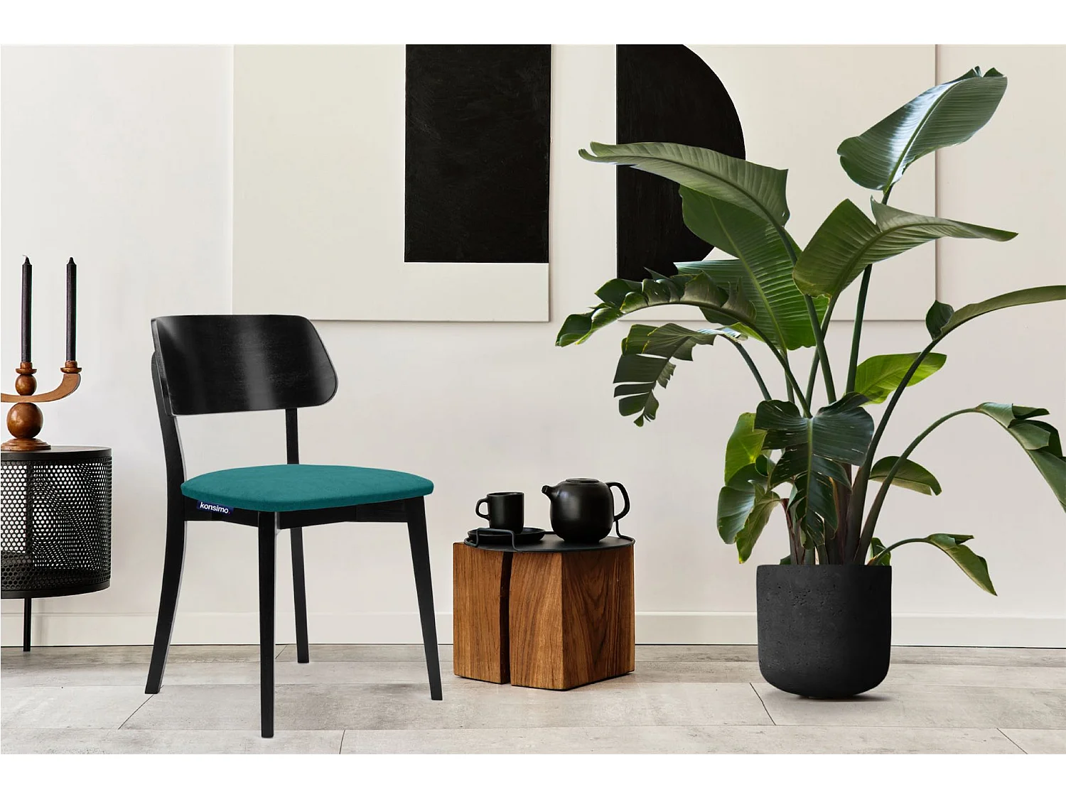 2er Set Esszimmerstühle - Gestell aus Massivholz - Veloursitz - blau - VINIS