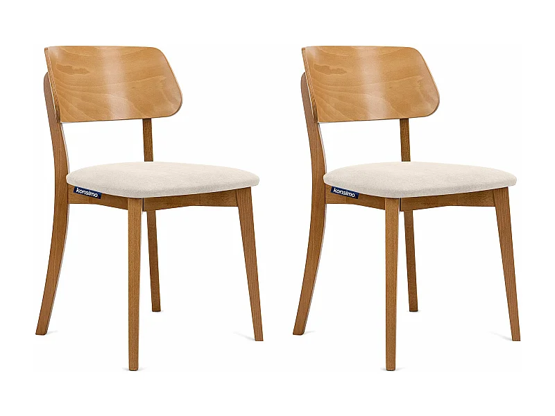 2er Set Esszimmerstühle - Velours-Sitz - Gestell aus Massivholz - Creme - VINIS