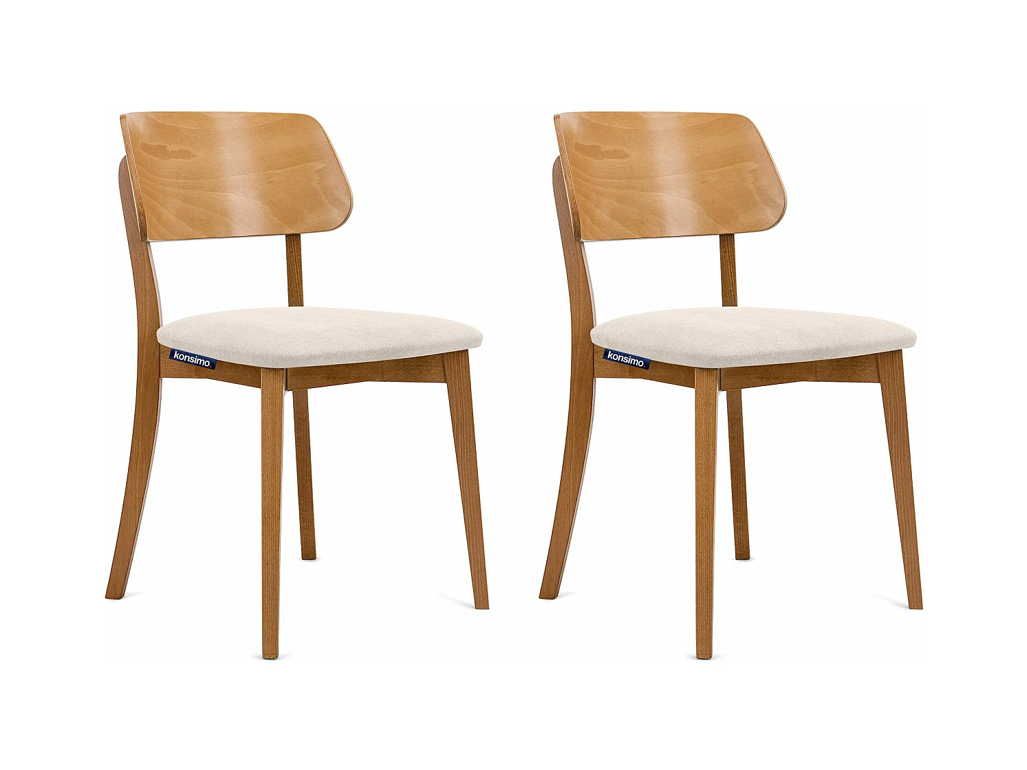 2er Set Esszimmerstühle - Velours-Sitz - Gestell aus Massivholz - Creme - VINIS