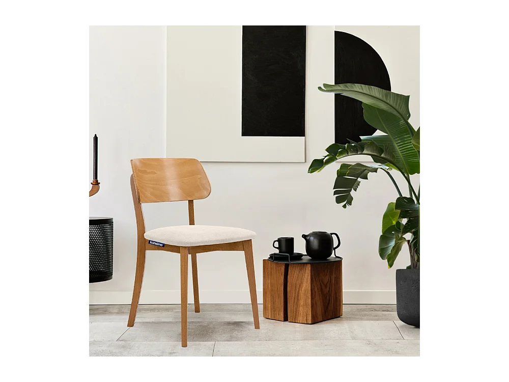 2er Set Esszimmerstühle - Velours-Sitz - Gestell aus Massivholz - Creme - VINIS