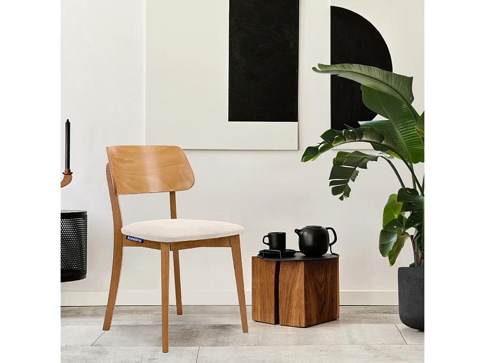 2er Set Esszimmerstühle - Velours-Sitz - Gestell aus Massivholz - Creme - VINIS