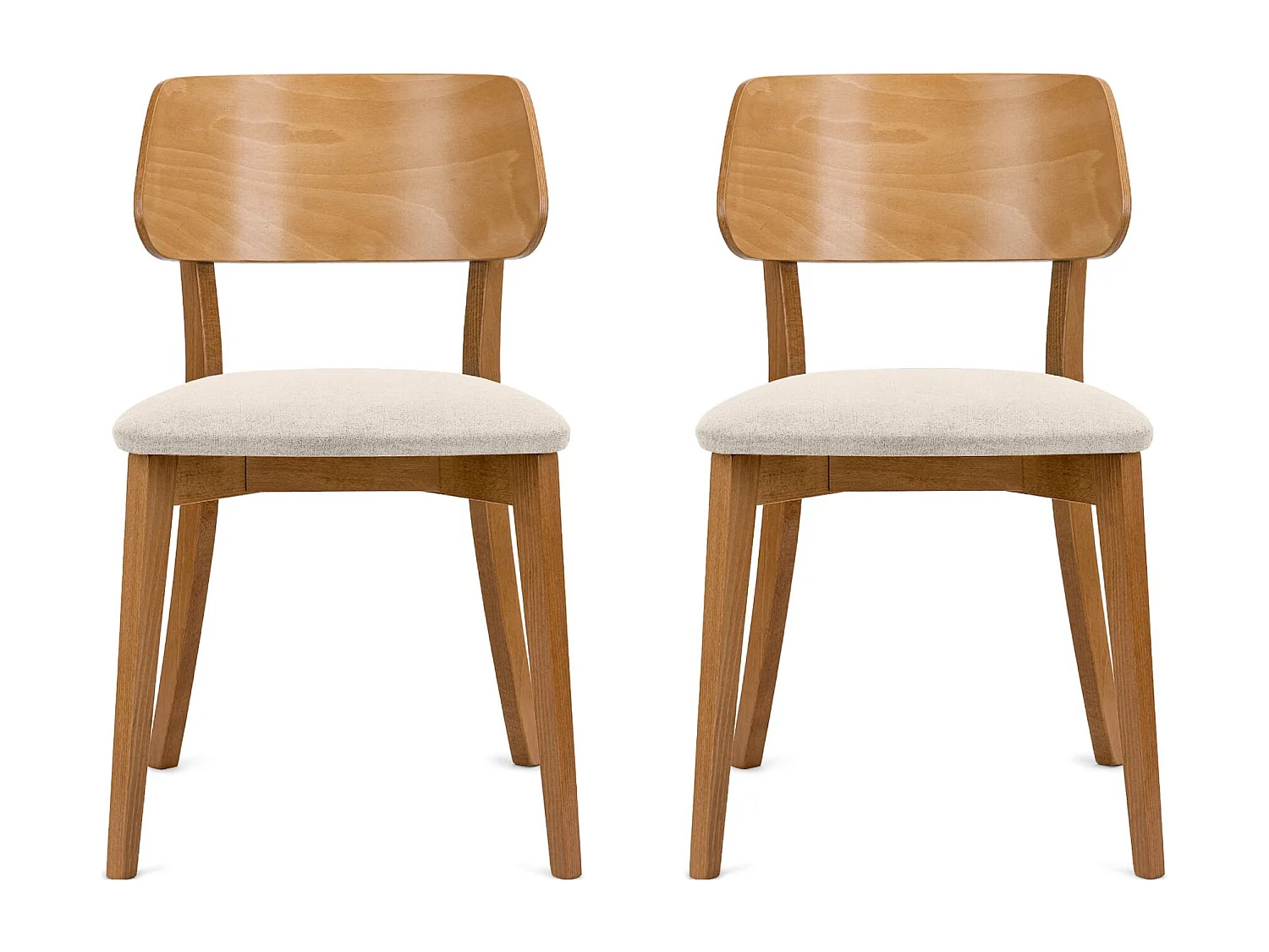 2er Set Esszimmerstühle - Velours-Sitz - Gestell aus Massivholz - Creme - VINIS