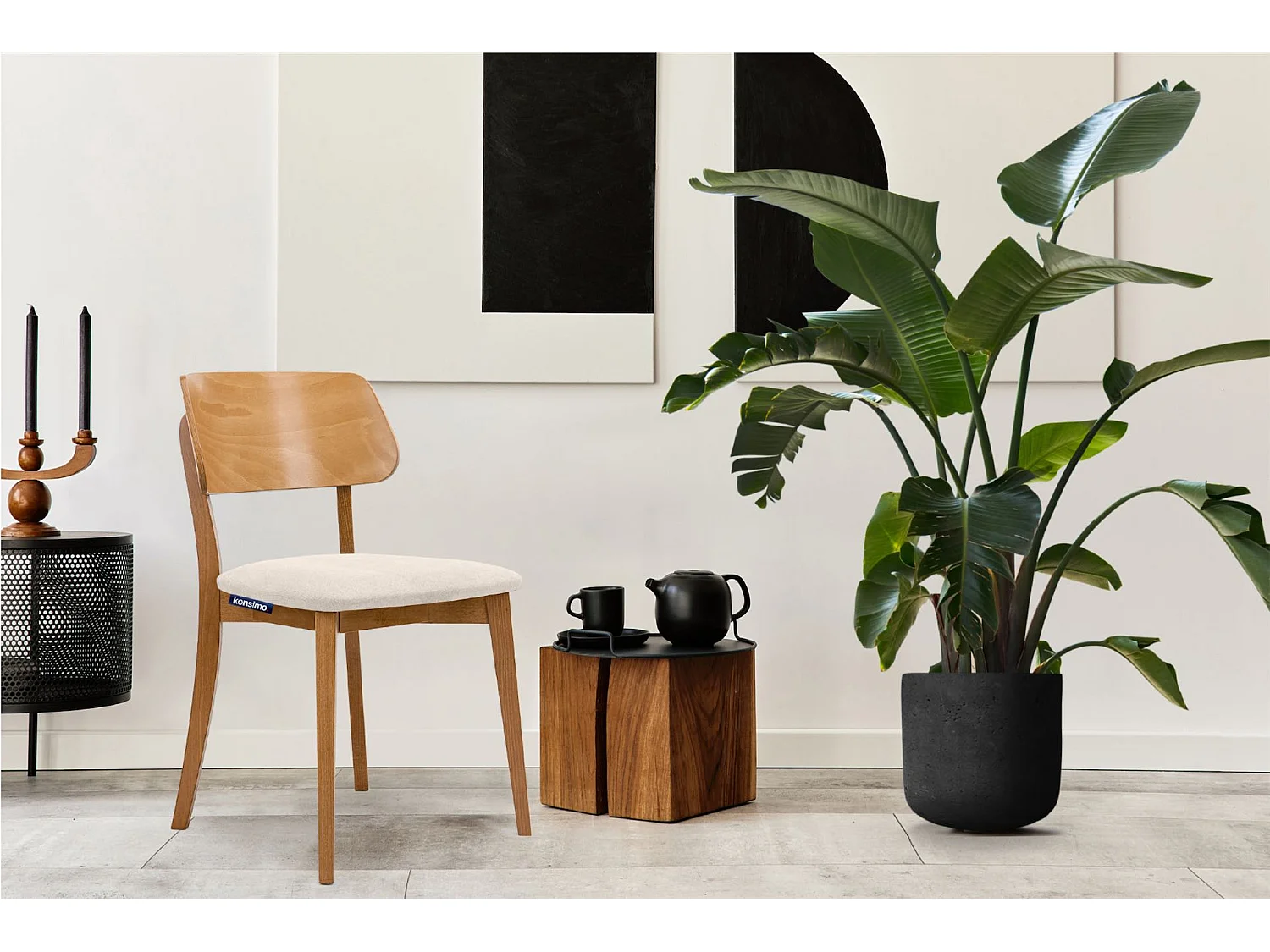 2er Set Esszimmerstühle - Velours-Sitz - Gestell aus Massivholz - Creme - VINIS