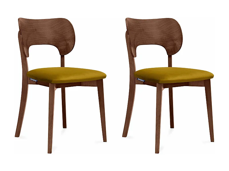 Esszimmerstühl 2 St - Gestell aus Massivholz - Veloursitz - gelb - LYCO