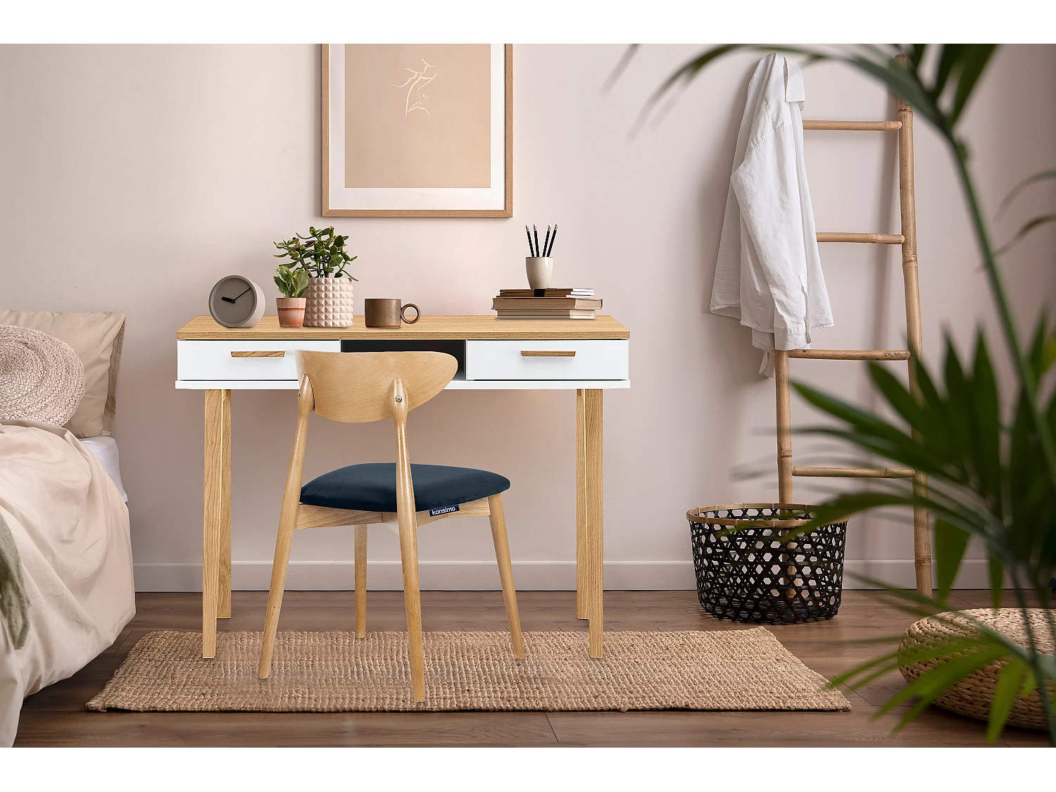 2er Set Esszimmerstühle - Gestell aus Massivholz - blau - RABI