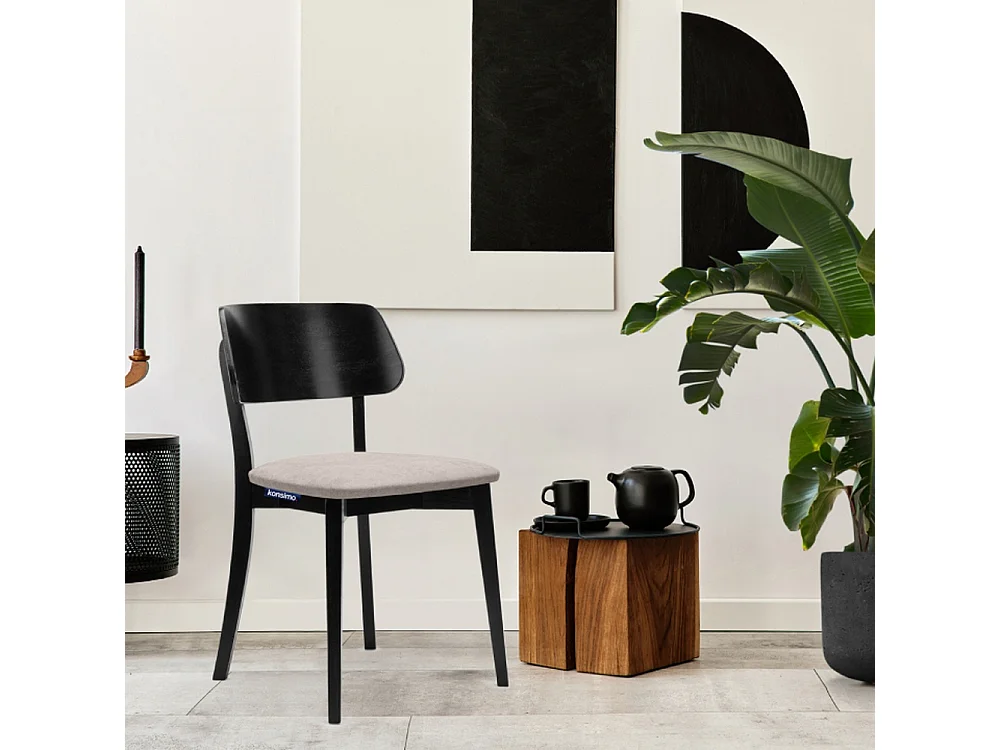 2er Set Esszimmerstühle - Gestell aus Massivholz - Veloursitz - beige - VINIS