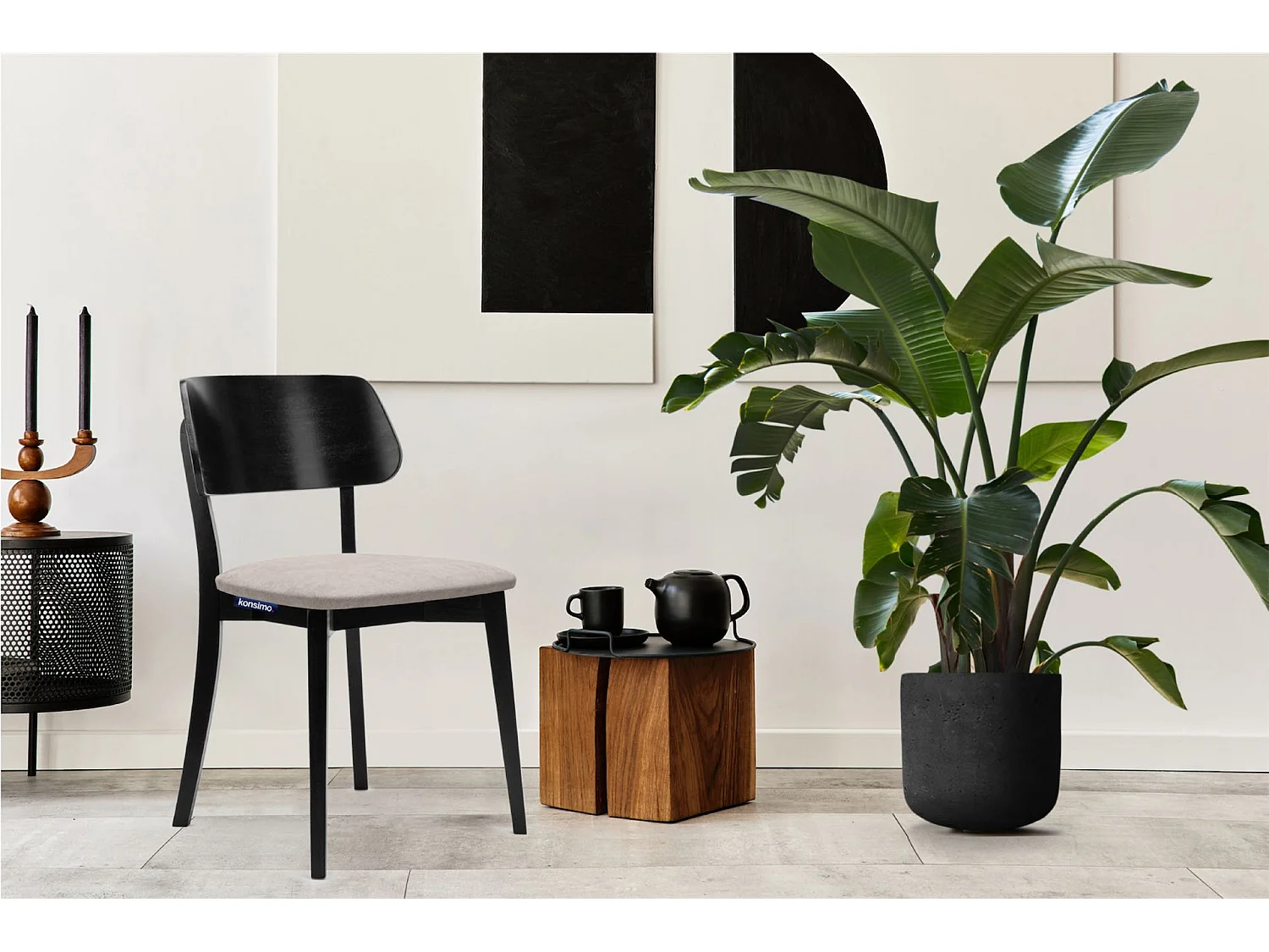 2er Set Esszimmerstühle - Gestell aus Massivholz - Veloursitz - beige - VINIS