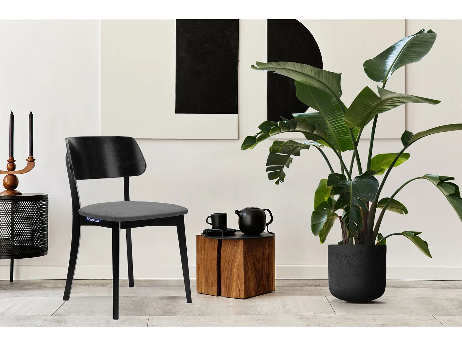 2er Set Esszimmerstühle - Gestell aus Massivholz - Veloursitz - grau - VINIS