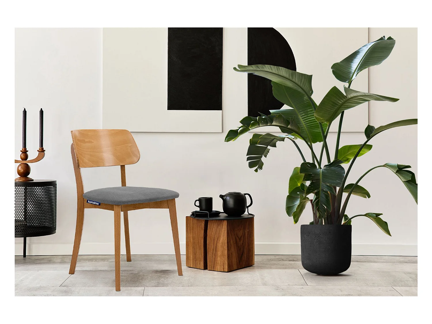 2er Set Esszimmerstühle - Velours-Sitz - Gestell aus Massivholz - Grau - VINIS