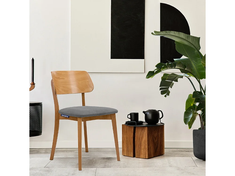 2er Set Esszimmerstühle - Velours-Sitz - Gestell aus Massivholz - Grau - VINIS