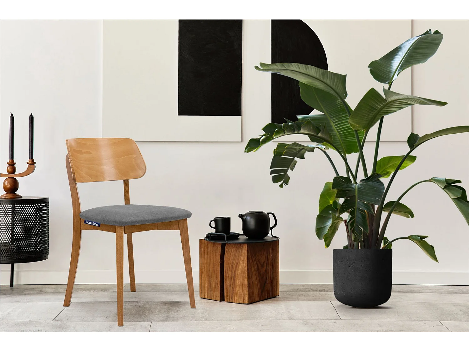 2er Set Esszimmerstühle - Velours-Sitz - Gestell aus Massivholz - Grau - VINIS