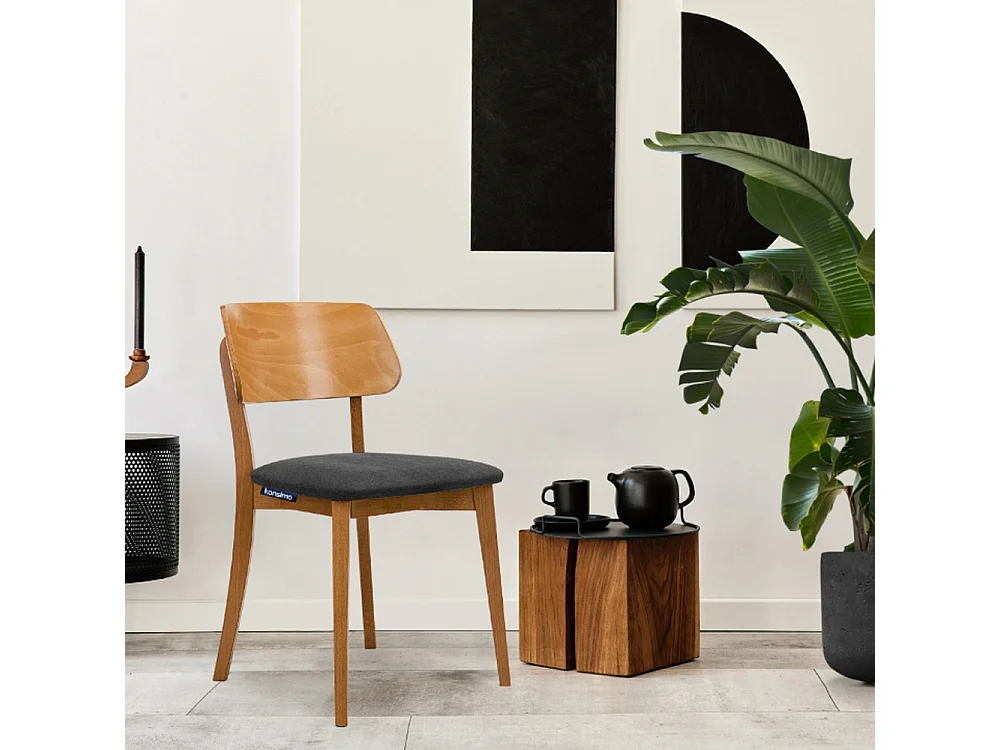 2er Set Esszimmerstühle - Velours-Sitz - Gestell aus Massivholz - Grau - VINIS