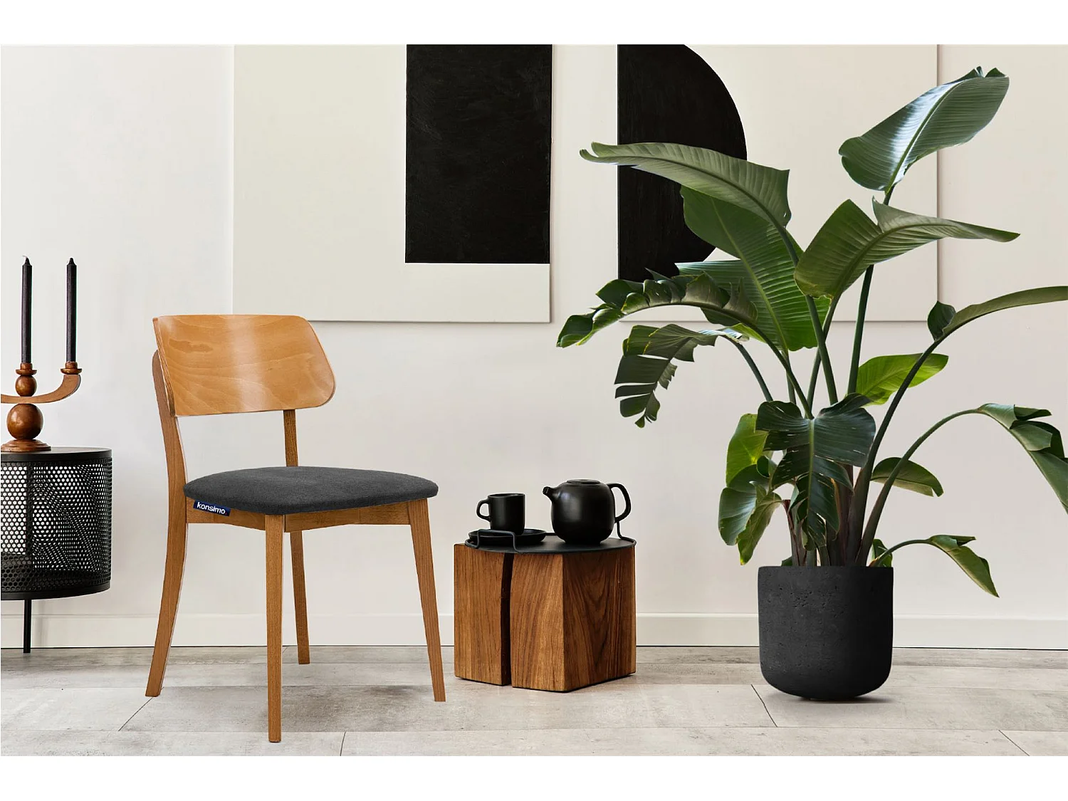 2er Set Esszimmerstühle - Velours-Sitz - Gestell aus Massivholz - Grau - VINIS