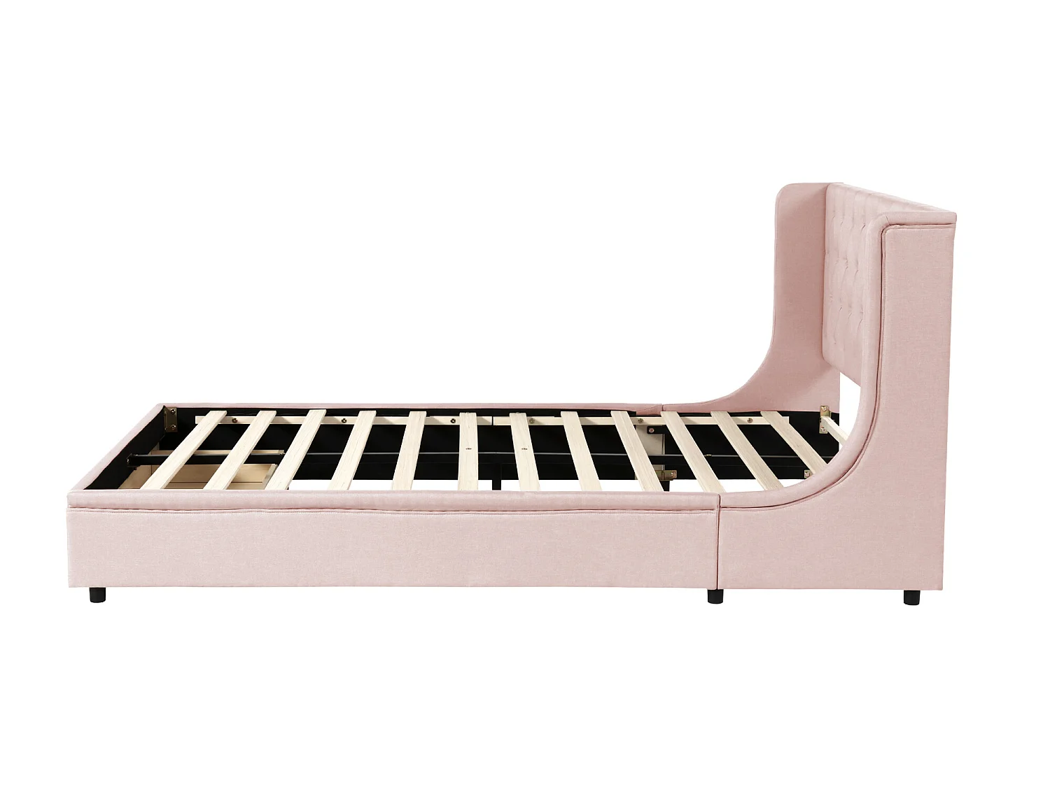 Lit capitonné avec tête de lit 140 x 200 cm - tissu lin - sommier inclus - coloris rose