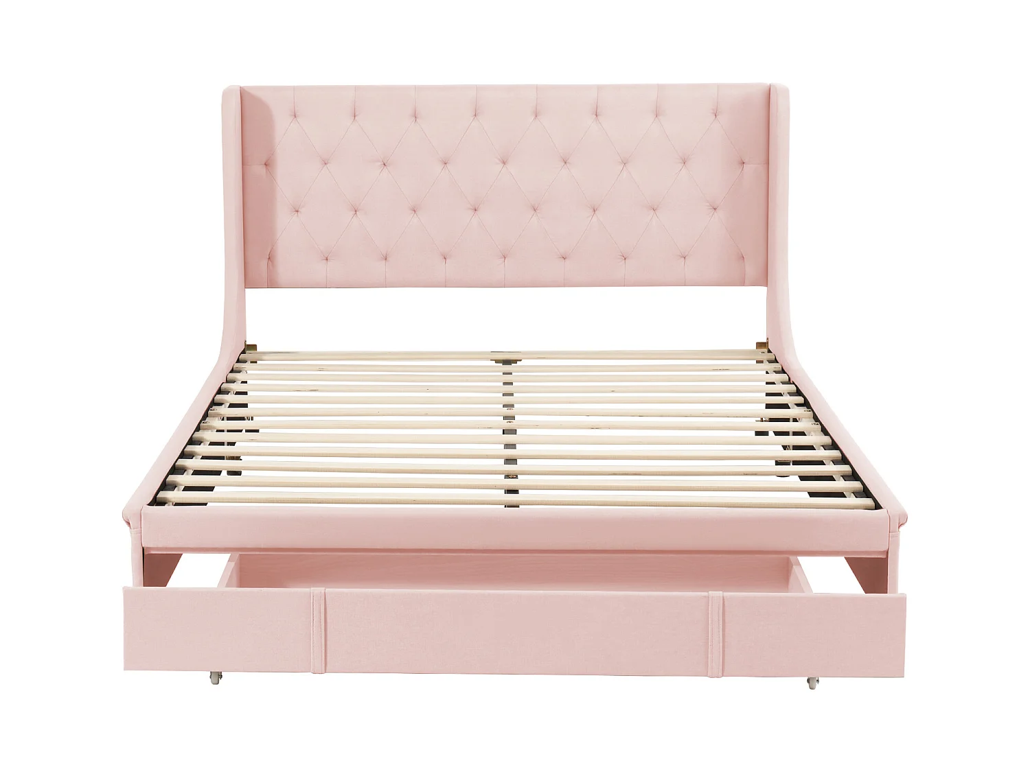 Lit capitonné avec tête de lit 140 x 200 cm - tissu lin - sommier inclus - coloris rose