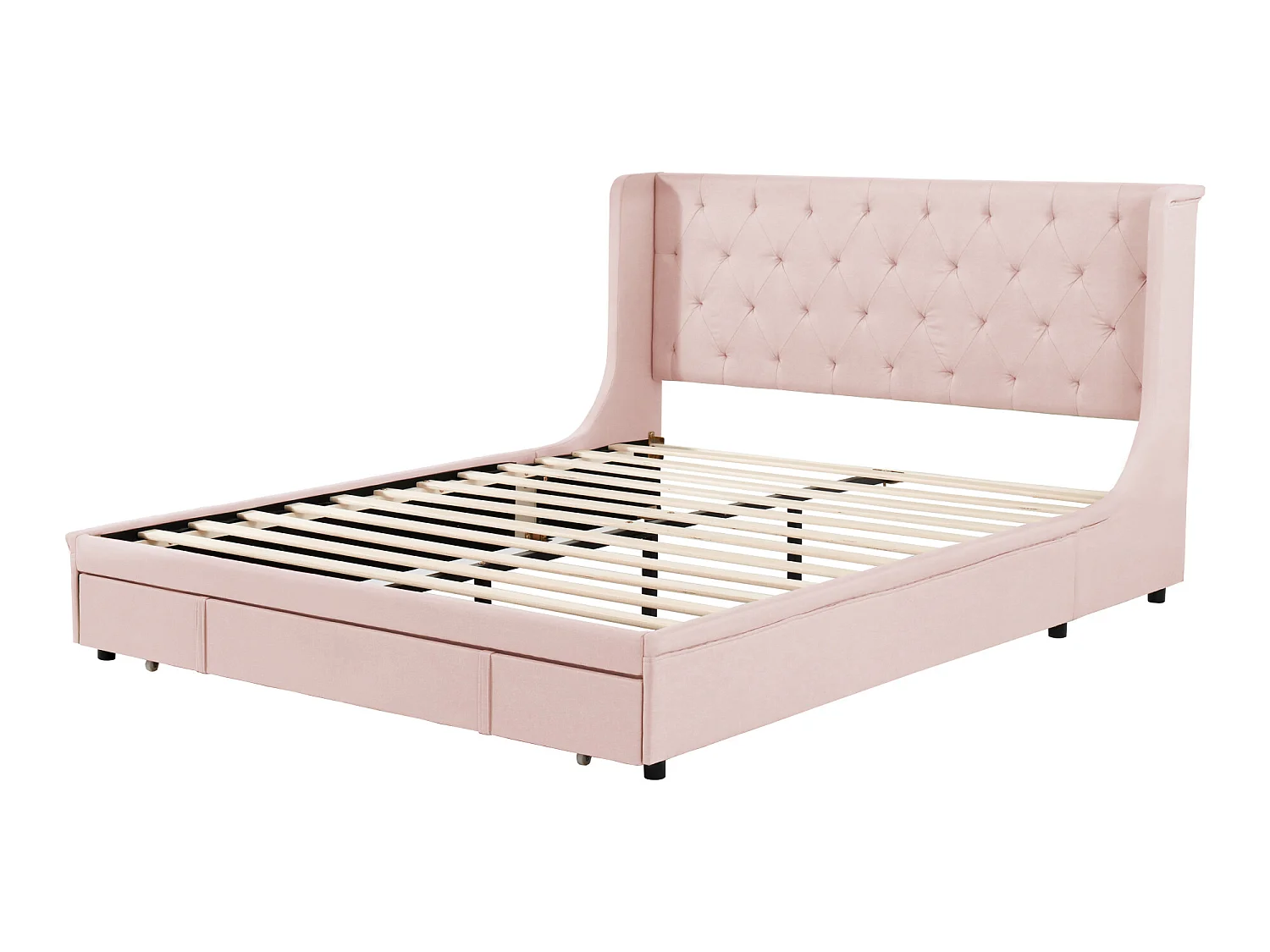 Lit capitonné avec tête de lit 140 x 200 cm - tissu lin - sommier inclus - coloris rose