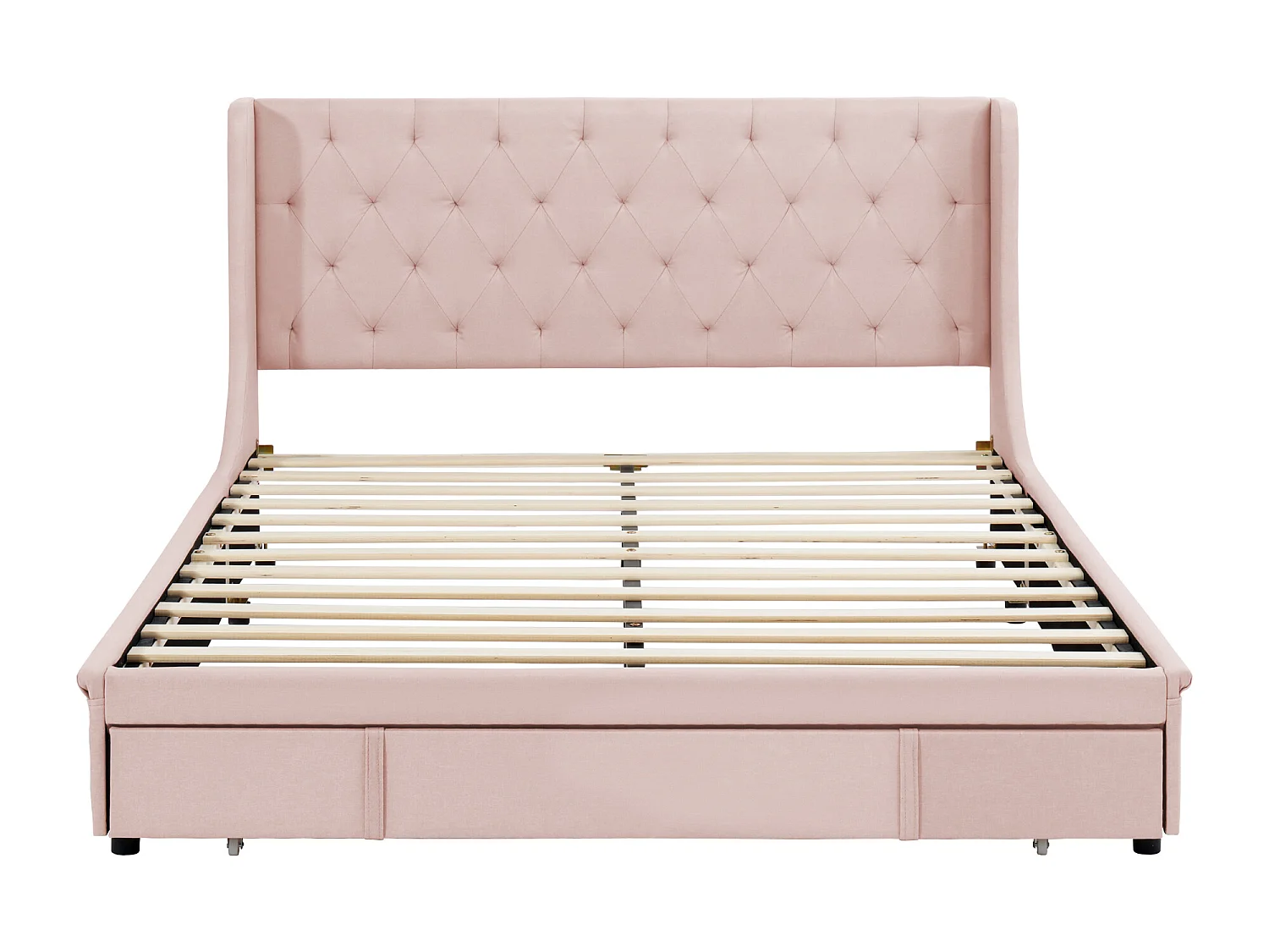 Gestoffeerd bed met hoofdeinde 140 x 200 cm - linnenstof - inclusief boxspring - kleur roze