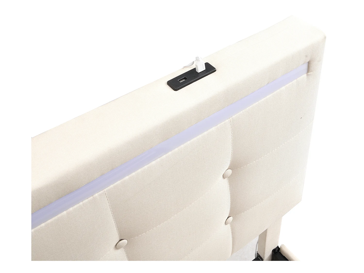 Lit capitonné 140 x 200 cm avec tête de lit et 2 tiroirs - tissu lin - LEDs et prise USB - coloris beige