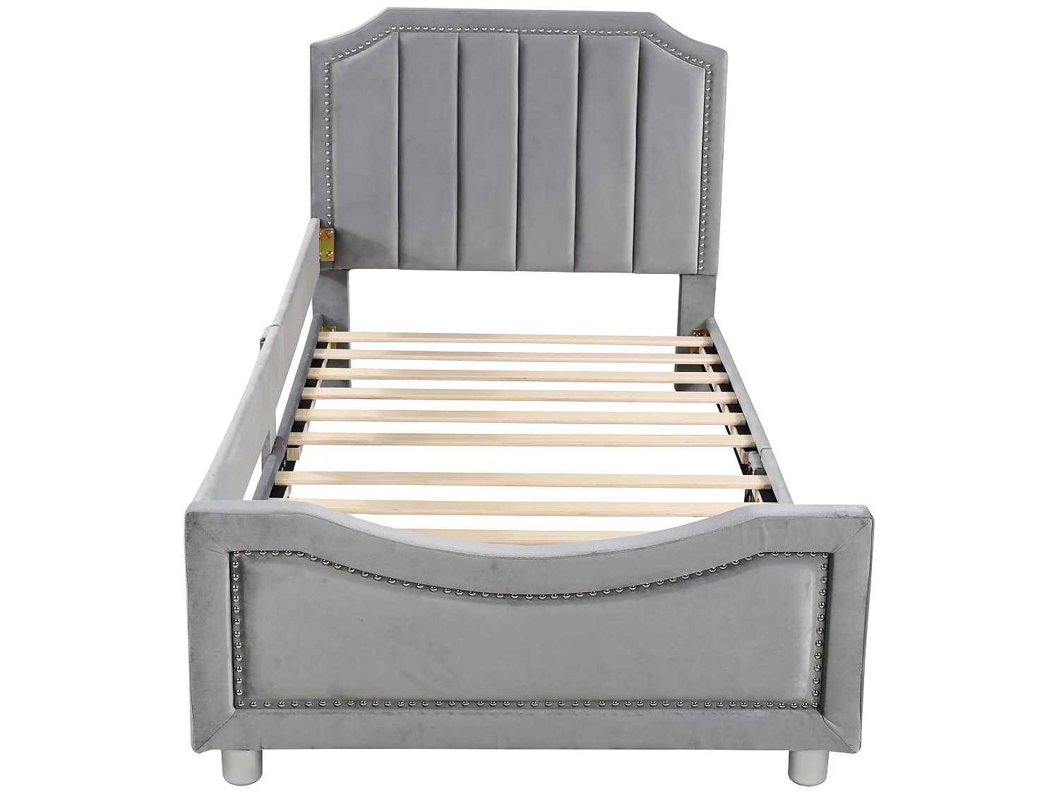 Lit avec tête de lit - 90 x 200 cm - tissu en flanelle - pour enfant ou bébé - coloris gris