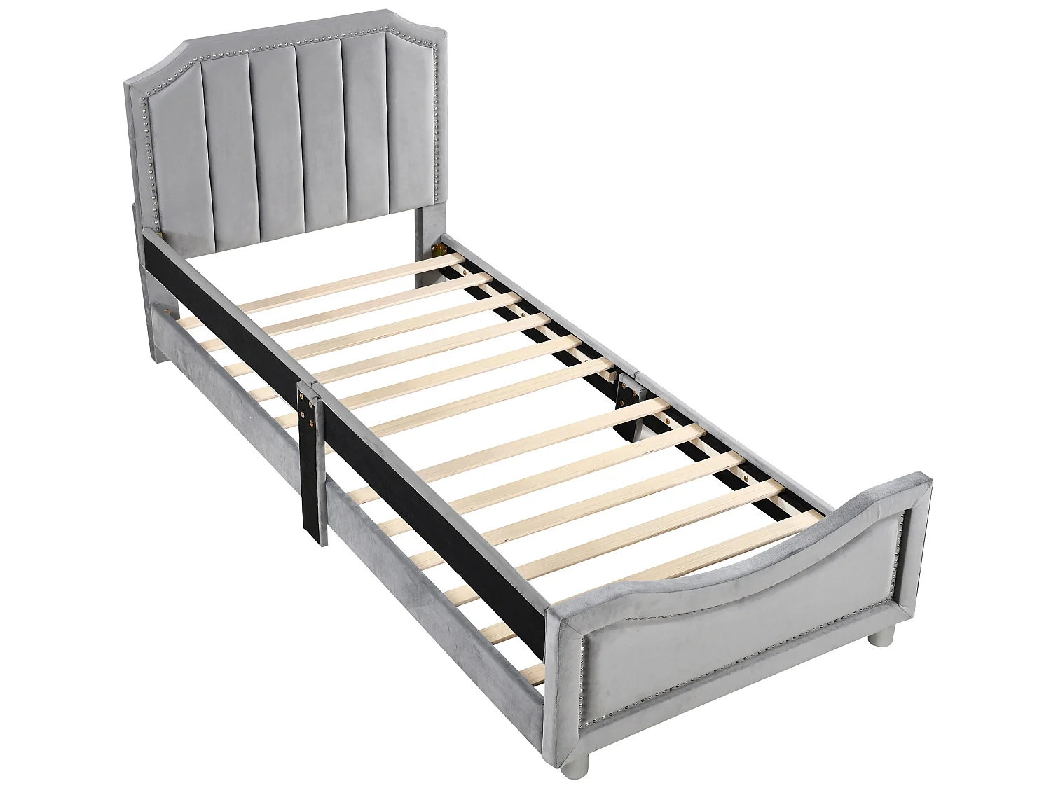 Lit avec tête de lit - 90 x 200 cm - tissu en flanelle - pour enfant ou bébé - coloris gris