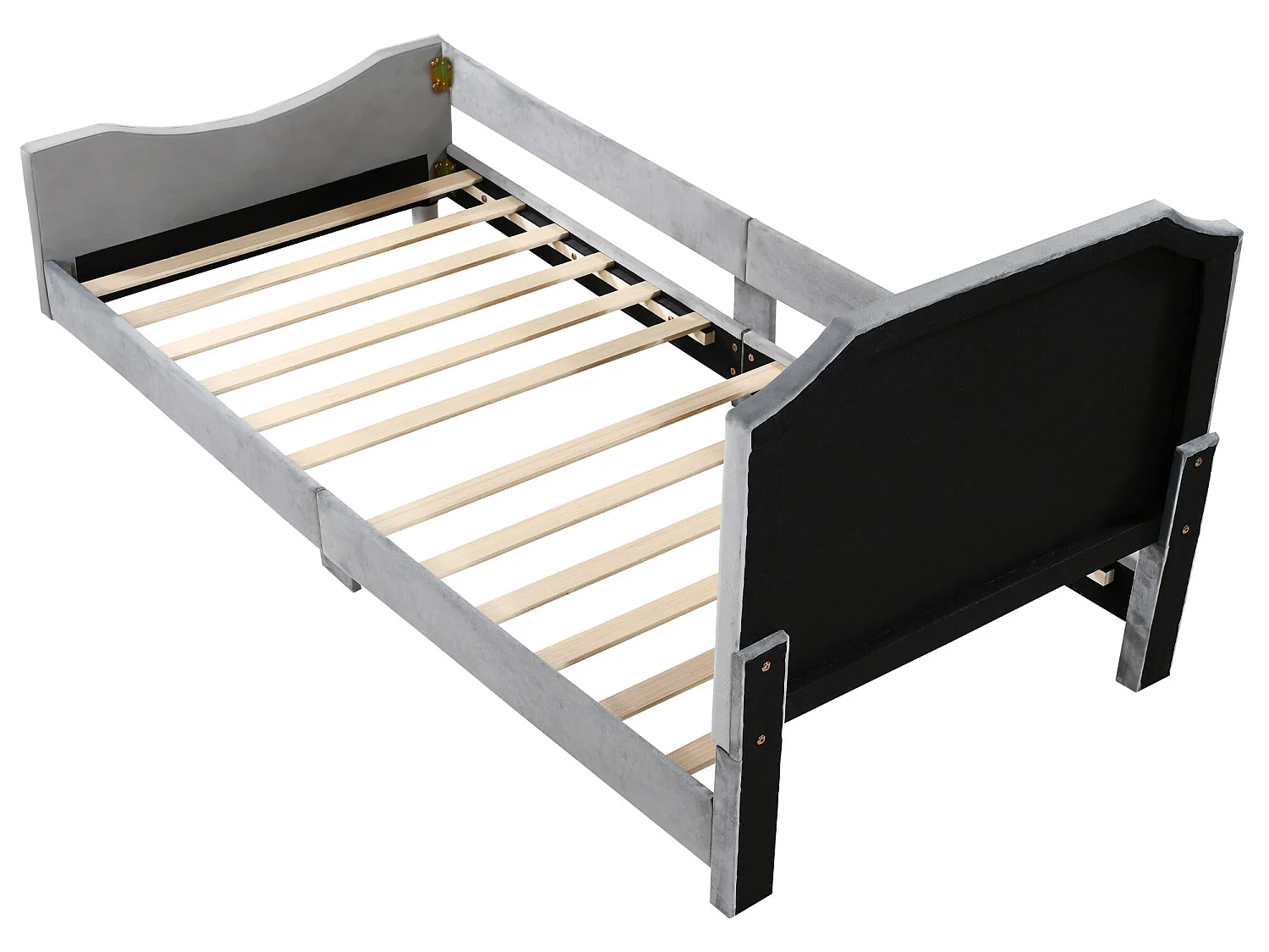 Lit avec tête de lit - 90 x 200 cm - tissu en flanelle - pour enfant ou bébé - coloris gris