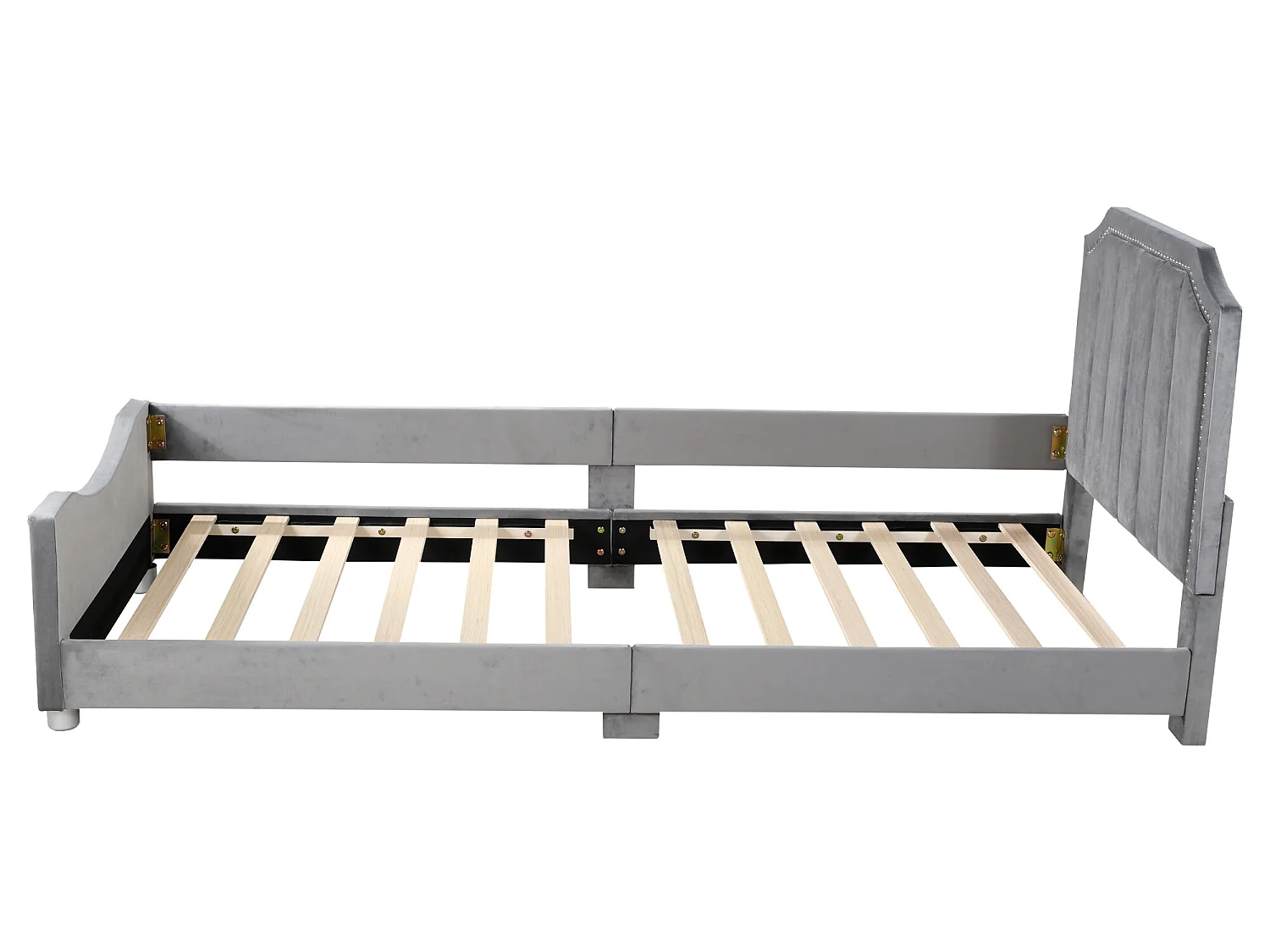 Lit avec tête de lit - 90 x 200 cm - tissu en flanelle - pour enfant ou bébé - coloris gris