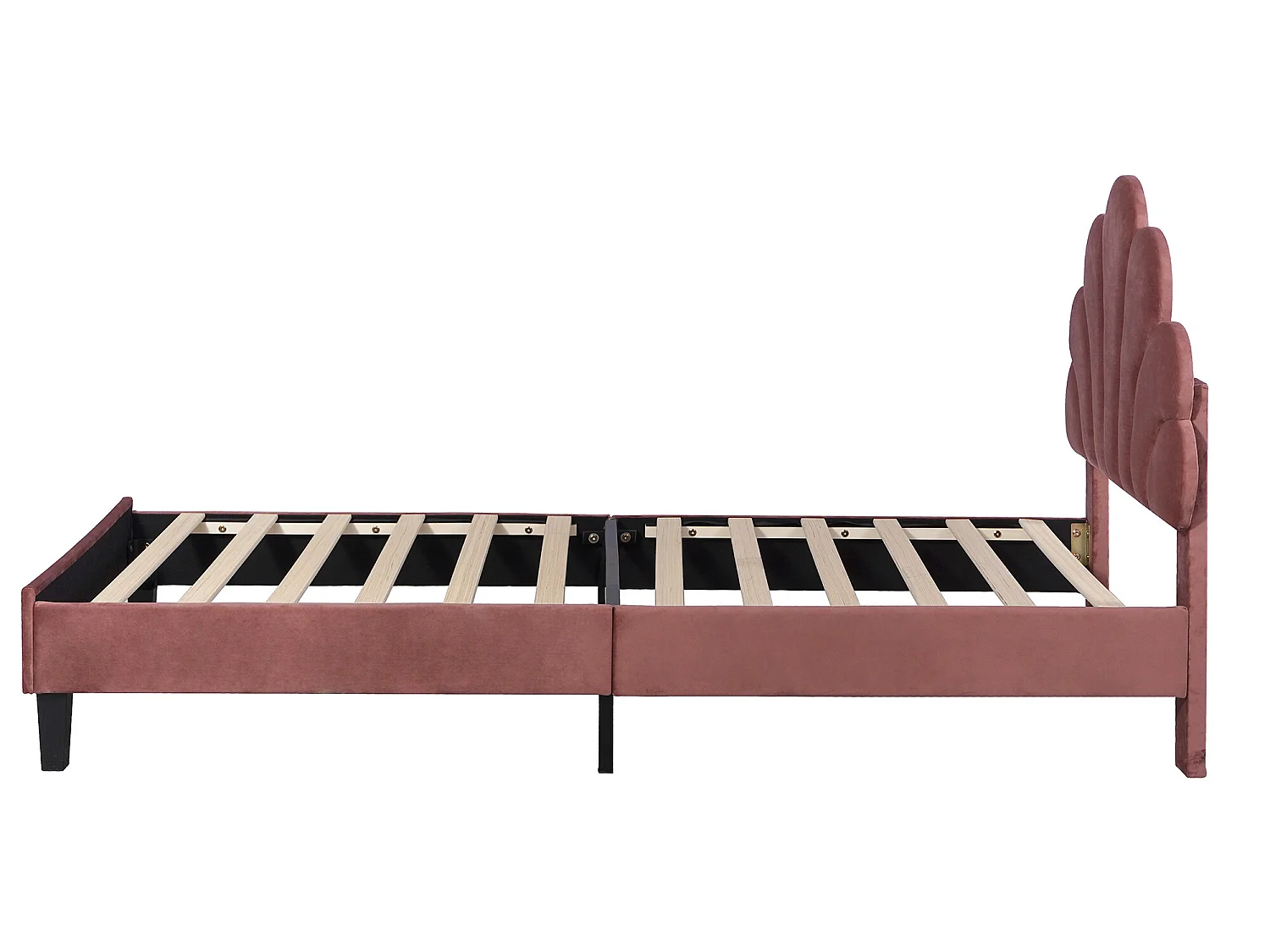 Lit coquillage avec tête de lit 90 x 200 cm en velours, sommier à lattes inclus, rouge