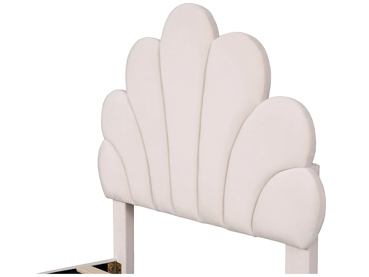 Muschelbett mit Kopfteil 90 x 200 cm in Samt, inklusive Lattenrost, beige