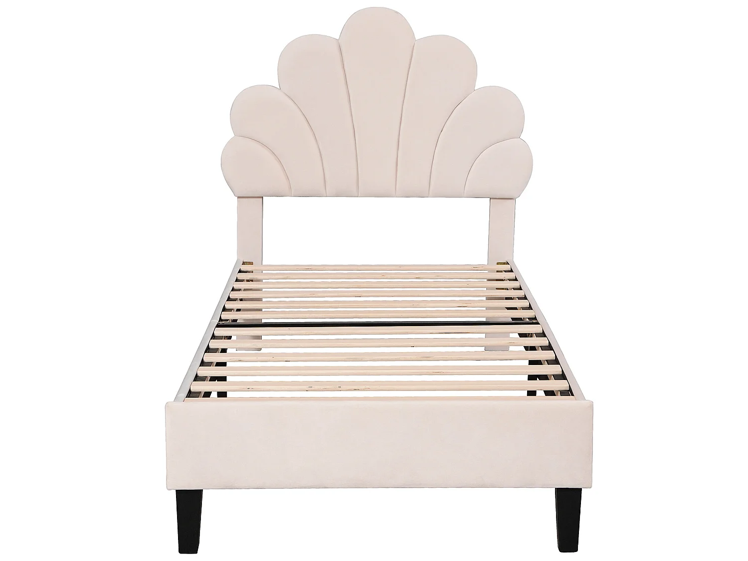 Muschelbett mit Kopfteil 90 x 200 cm in Samt, inklusive Lattenrost, beige