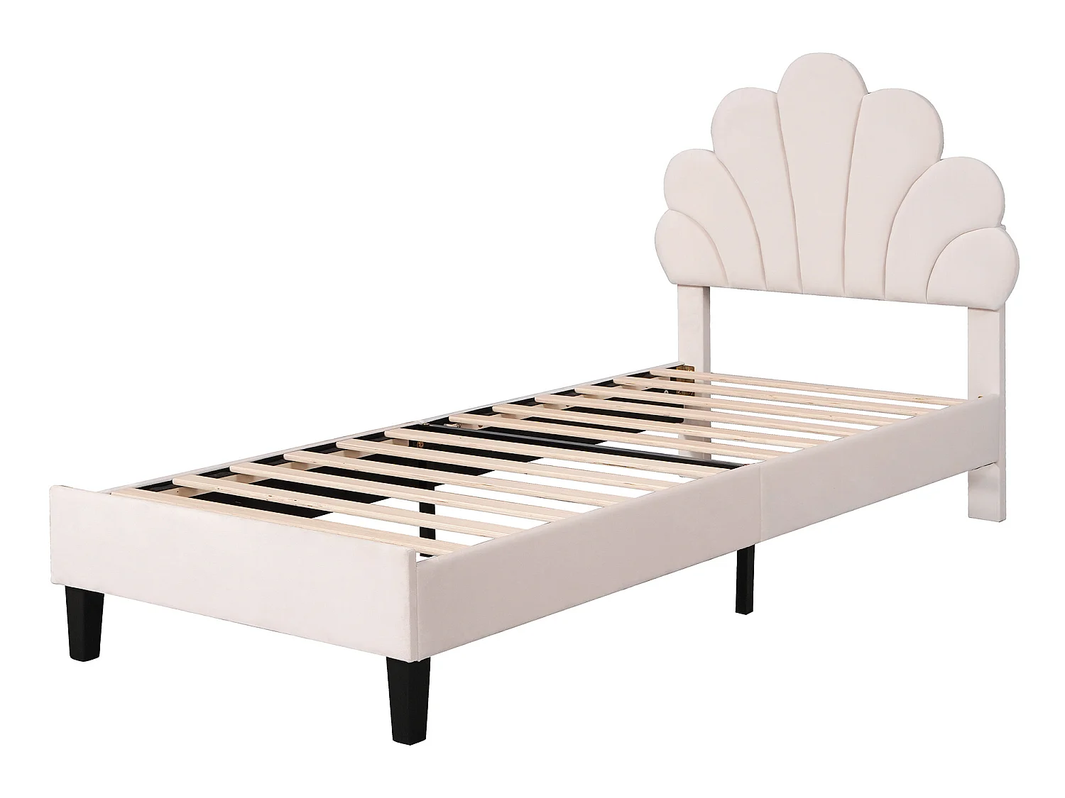 Muschelbett mit Kopfteil 90 x 200 cm in Samt, inklusive Lattenrost, beige