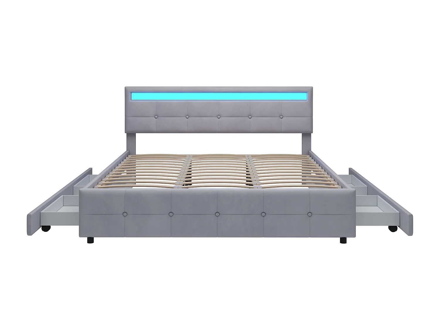 Bett mit Kopfteil – 180 x 200 cm – 4 Schubladen – Samtstoff – LED-Beleuchtung – Lattenrost – Grau