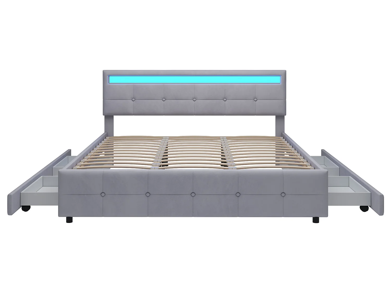 Bed met hoofdeinde - 180 x 200 cm - 4 lades - fluwelen stof - LED verlichting - lattenbodem - grijs
