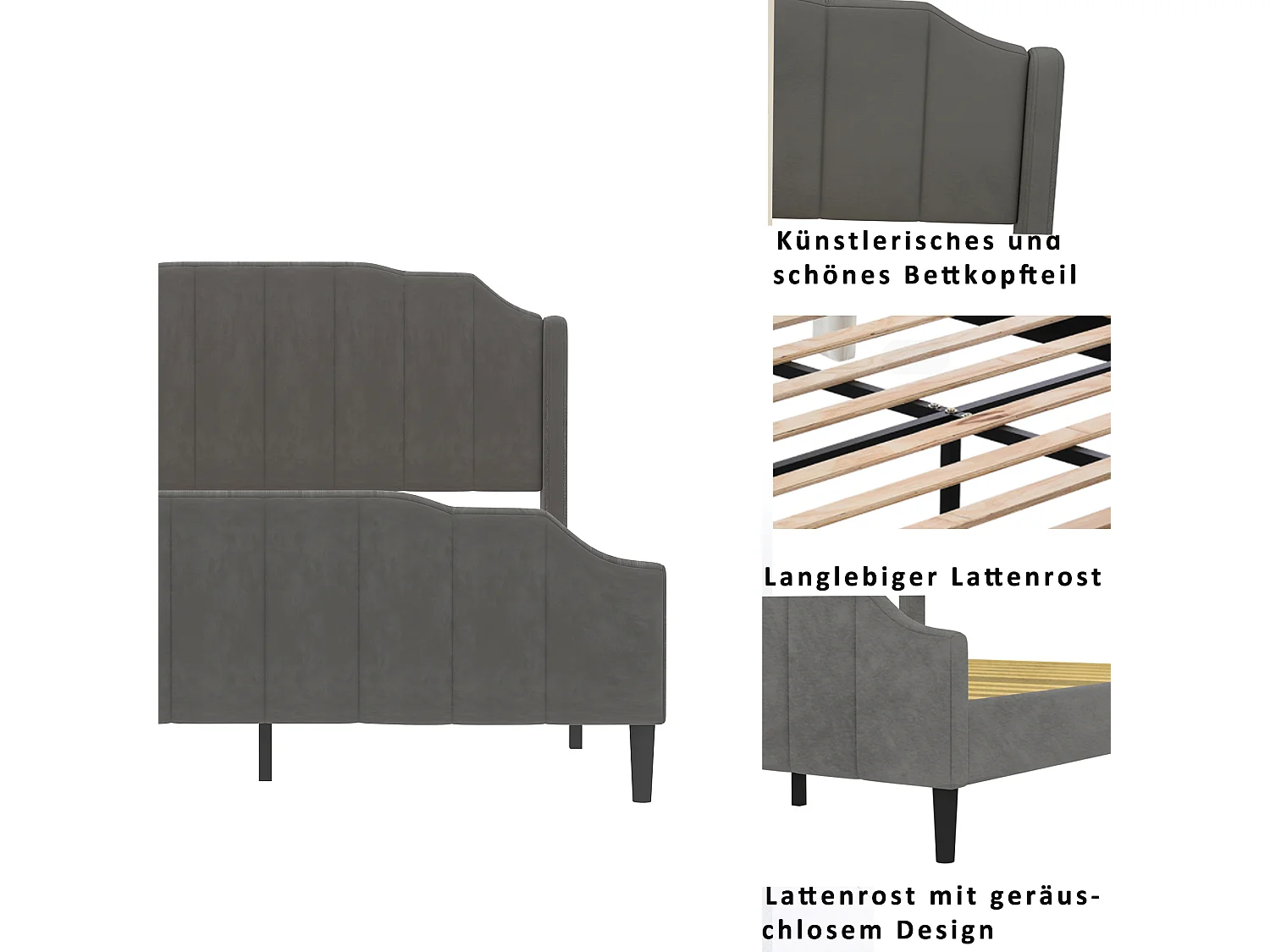 Bed met hoofdeinde - 140 x 200 cm - fluweel - inclusief boxspring - kleur grijs