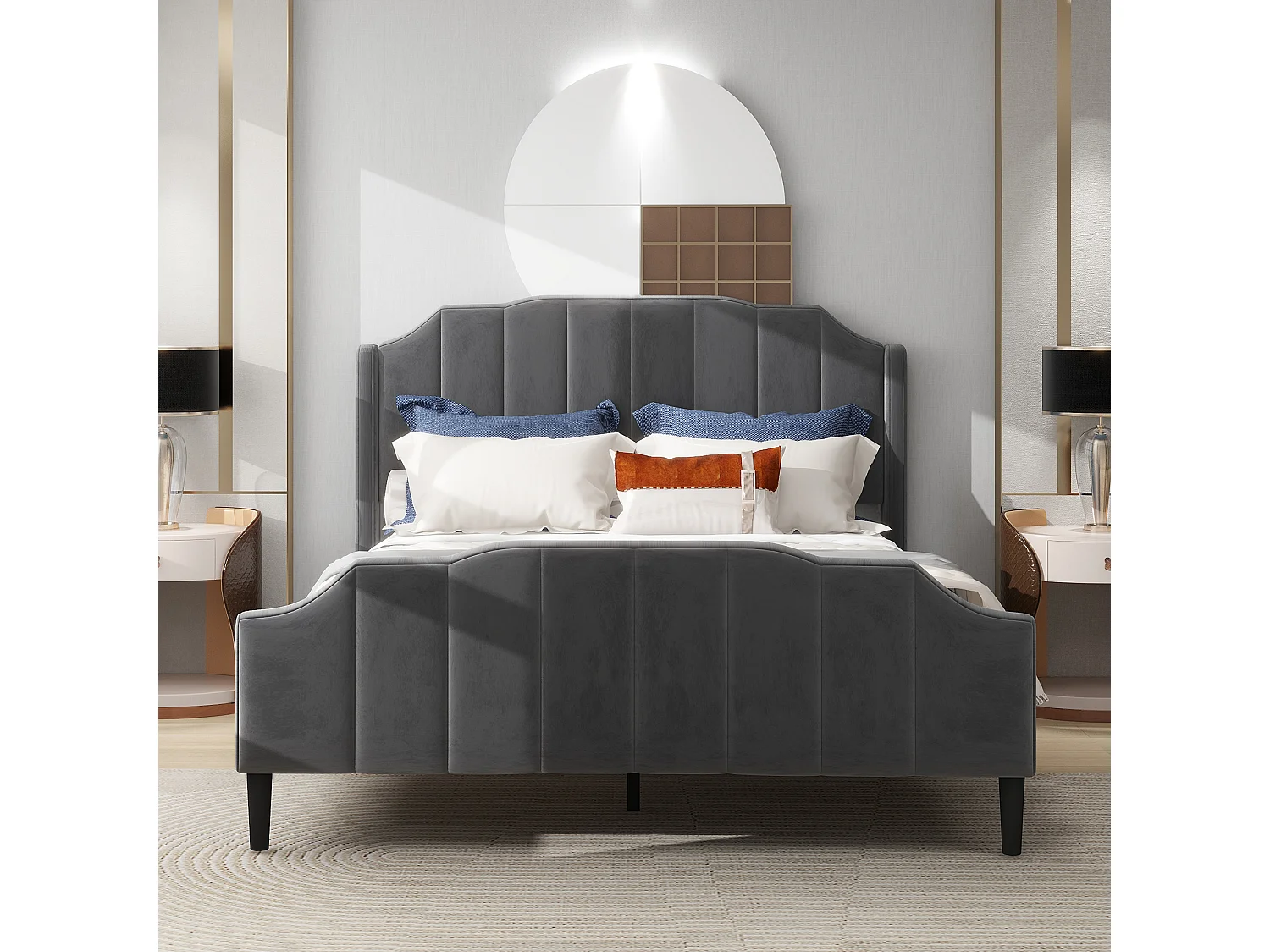 Bed met hoofdeinde - 140 x 200 cm - fluweel - inclusief boxspring - kleur grijs