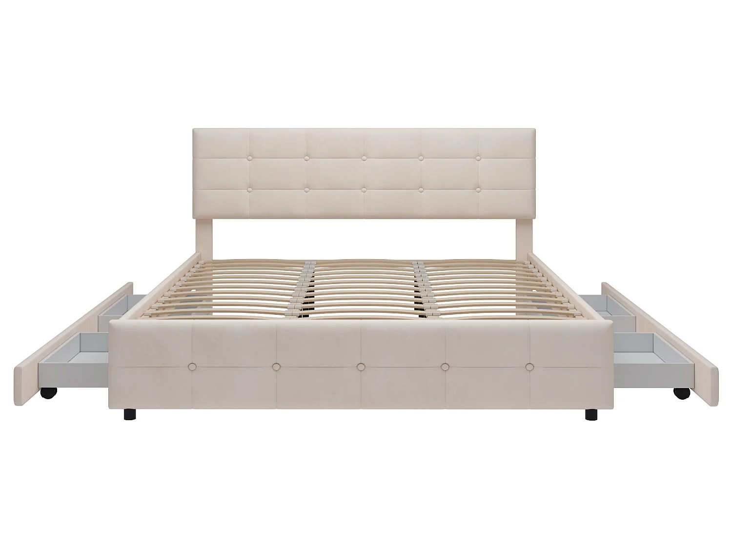 Bed met hoofdeinde en 4 laden - 180 x 200 cm - fluweel - elegante stijl - beige kleur