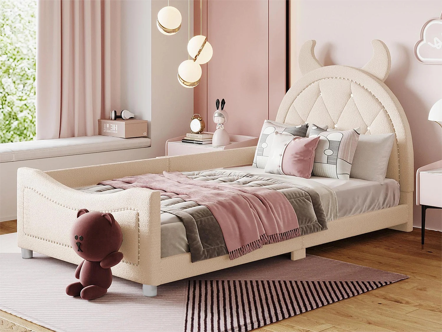 Bed met hoofdeinde - 90 x 200 cm - Franse badstof - inclusief boxspring - kleur beige