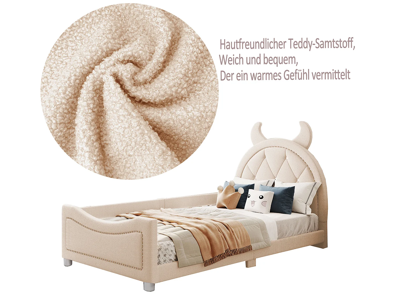 Bed met hoofdeinde - 90 x 200 cm - Franse badstof - inclusief boxspring - kleur beige