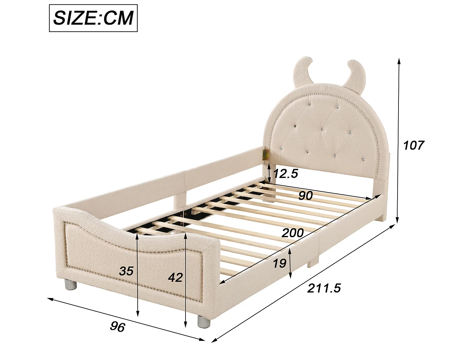 Bed met hoofdeinde - 90 x 200 cm - Franse badstof - inclusief boxspring - kleur beige
