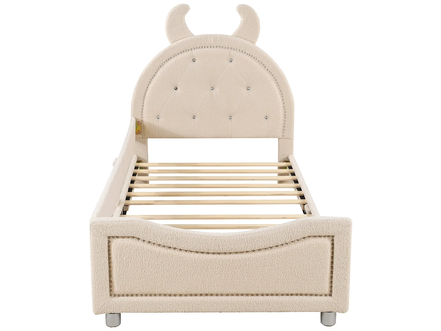 Bed met hoofdeinde - 90 x 200 cm - Franse badstof - inclusief boxspring - kleur beige