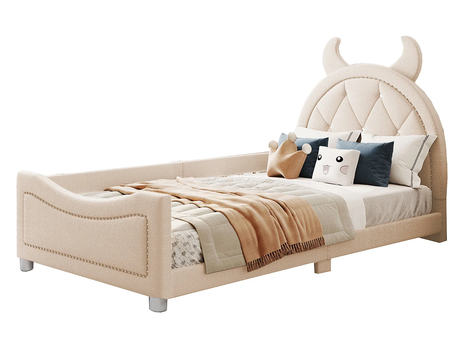 Bed met hoofdeinde - 90 x 200 cm - Franse badstof - inclusief boxspring - kleur beige
