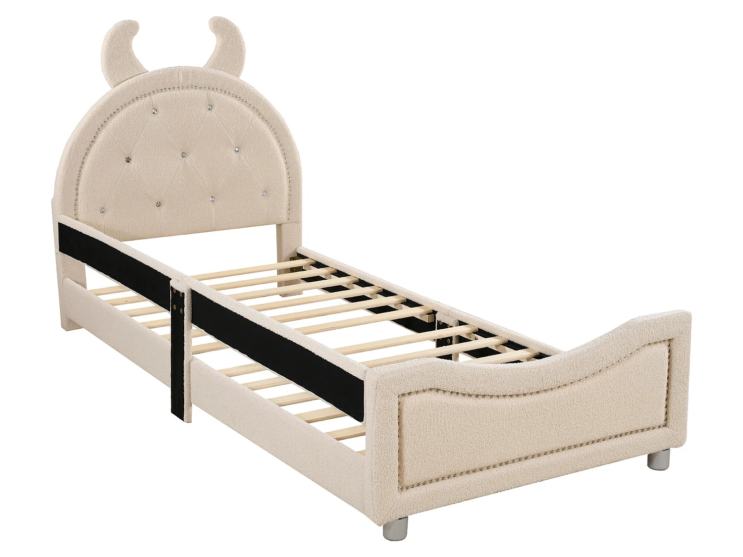 Bed met hoofdeinde - 90 x 200 cm - Franse badstof - inclusief boxspring - kleur beige