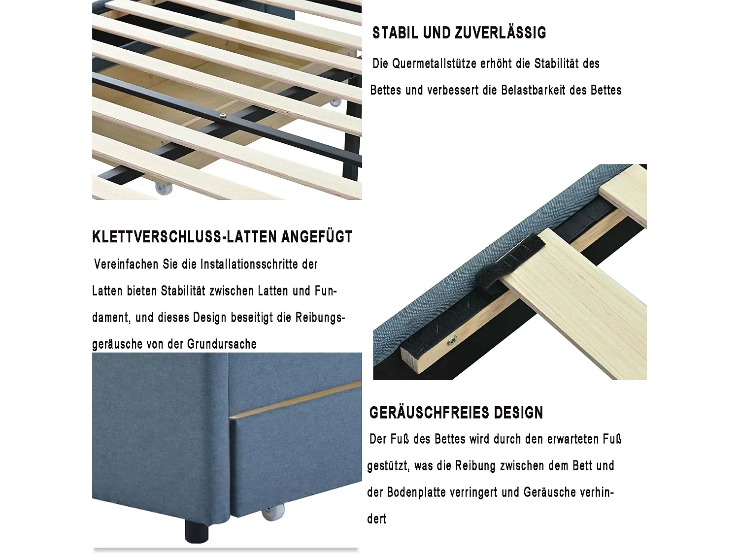 Bed met hoofdeinde - 140 x 200 cm - 4 lades - linnen stof - blauwe kleur