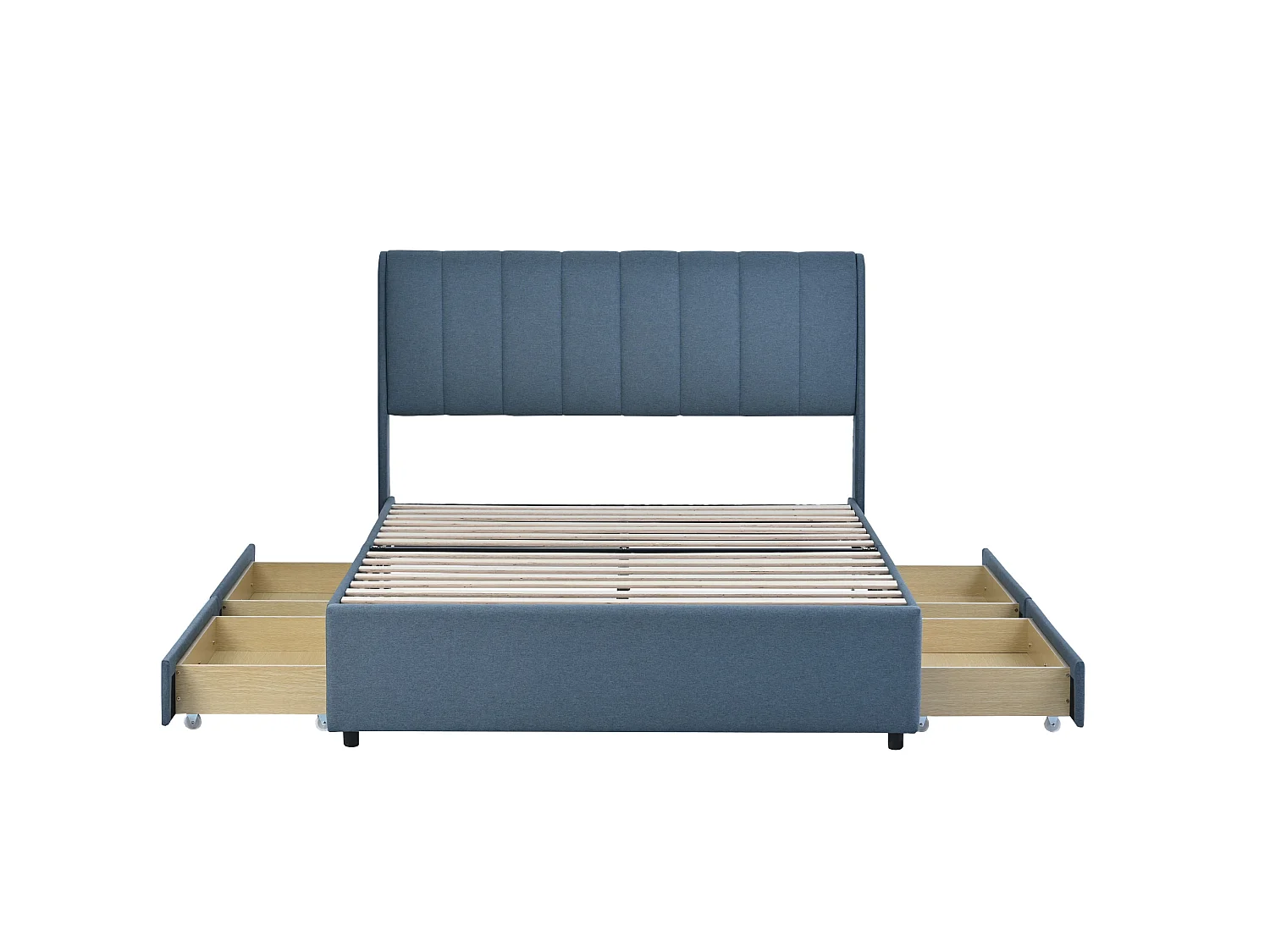 Bed met hoofdeinde - 140 x 200 cm - 4 lades - linnen stof - blauwe kleur