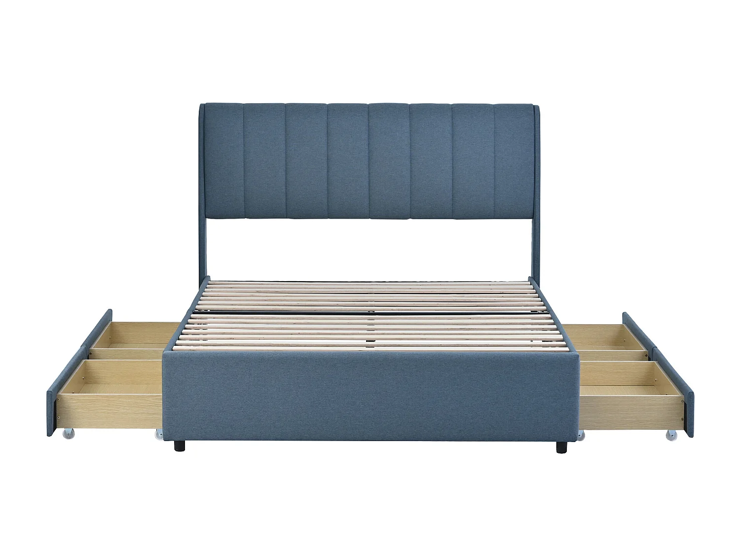 Bed met hoofdeinde - 140 x 200 cm - 4 lades - linnen stof - blauwe kleur