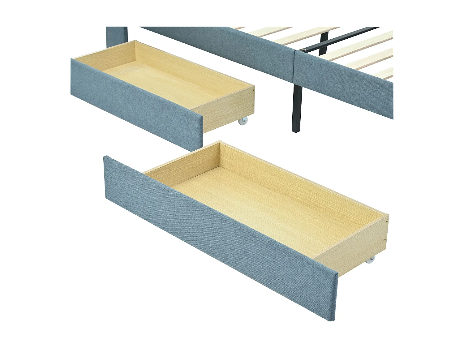 Bed met hoofdeinde - 140 x 200 cm - 4 lades - linnen stof - blauwe kleur