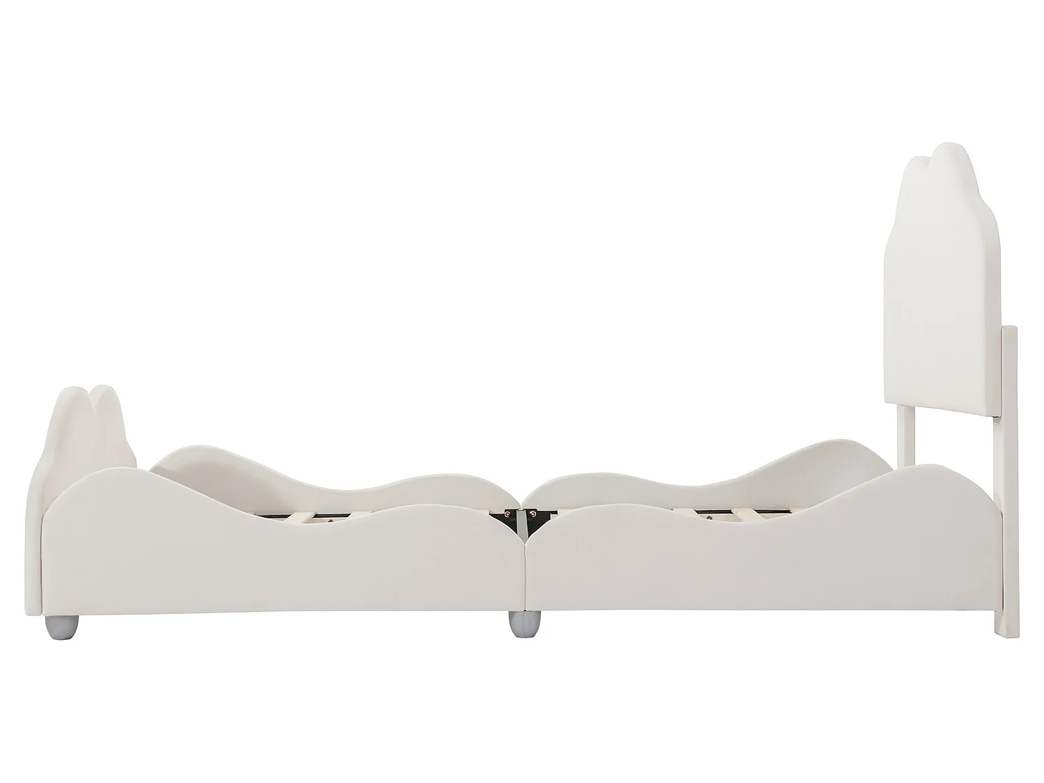 Cama con cabecero en forma de nube 90 x 200 cm - terciopelo - para niños - color beige